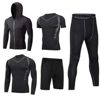 1 x RAW Customer Returns HZQIFEI Men s 5 Piece Sports Suits Clothing Set Hooded Jacket Short Long Sleeve Compression Shirts Compression Pants Shorts Style 4, M  - RRP €40.33