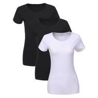 1 x RAW Customer Returns Liking pack of 3 women s T-shirts black or white short-sleeved basic summer T-shirts, women s cotton elegant tops, women s T-shirt basic cotton set, T-shirts women 6101-BLW-XL-3 - RRP €25.2