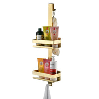 1 x RAW Customer Returns Beelee Golden Hanging Shower Caddy Over The Door Shower Organizer Bathroom Storage with 2 Tier Shelf and Hooks Holds Shower Gel Shampoo Soap Razor Towel - RRP €48.11