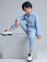 1 x RAW Customer Returns LOLANTA 3-piece boys plaid suit set, elegant blazer for wedding prom, formal wear jacket-pant-bow tie set blue, 7-8 years, label size 130  - RRP €39.98