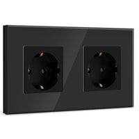 1 x RAW Customer Returns BSEED Schuko socket 2-way socket glass flush-mounted socket, sockets with crystal glass plate double wall sockets 16Amp EU standard extension sockets black -157mm - RRP €15.89