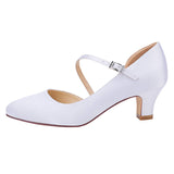 6 x RAW Customer Returns Duosheng Elegant HC2002 Wedding Shoes Round Toe Comfort Low Heel Blockabtz Buckle Satin Wedding Shoes White Size 38, white, 38 EU - RRP €352.8