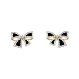 1 x Brand New W WEILIRIAN Bohemian Crystal Bow Earrings Women Rhinestone Bow Earrings Black Bow Stud Earrings Minimal Bow Earrings Women Gifts - RRP €18.0