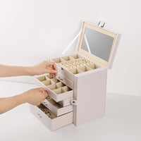 1 x RAW Customer Returns Frebeauty Large Jewelry Box, 6-Tier PU Leather Jewelry Organizer with Lock, Multi-functional Storage Case with Mirror, Accessories Holder with 5 Drawers for Earrings Necklace Bracelets Pearl White  - RRP €78.74