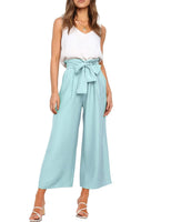 1 x RAW Customer Returns FANCYINN Women s 2 Piece Crop Pants Set with Wide Leg Wide Strap V-Neck Tank High Waist Cropped Paper Bag Pants with Belt Light Blue Pants and White Top XS - RRP €30.24