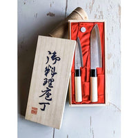 1 x RAW Customer Returns Satake Houcho knife set with Petty Santoku knife in balsa box, kitchen knife made of high-quality hard steel, razor-sharp blade, 12 cm and 17 cm - RRP €89.75