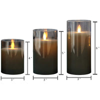 1 x RAW Customer Returns Eldnacele LED candles with timer function flickering flame, electric real wax candles in glass, movable wick, 3-piece flameless candle set with remote control, art and room decoration, gray - RRP €29.99