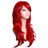 1 x RAW Customer Returns Colorfulpanda High quality cosplay costume red wig for women, long full, curly waves, heat resistant. Side parting bangs, fashion glamorous hairpiece with free wig cap, 70cm - RRP €15.99