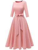 1 x RAW Customer Returns DRESSTELLS women s dresses for wedding guests 1950s retro dress elegant swing A-line cocktail dress with belt retro pleated skirt knee-length midi length blush L - RRP €35.53