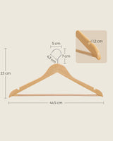 1 x RAW Customer Returns SONGMICS wooden coat hangers, set of 20, solid wood hangers, notches in the shoulder area, non-slip trouser bar, 360 rotating hook, for suits, shirts, natural-silver CRW001-20 - RRP €25.51