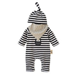 1 x Brand New Vine Newborn Baby 3 Pcs Romper Cotton Long Sleeve Baby Outfits Unisex Toddler Stripe Jumpsuits with Hat Bib Black - RRP €18.14