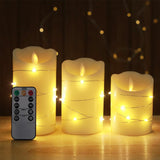 1 x RAW Customer Returns HIQE-FL Flameless LED Candles, Warm White, with Embedded LED Fairy Lights, LED Candles, Set of 3 with 11 Button Remote Control and Timer Function White  - RRP €22.18