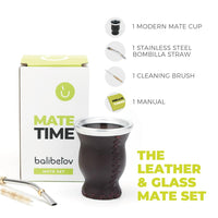 1 x RAW Customer Returns BALIBETOV Argentine Mate - Leather-Covered Mate Glass Cup Set - Pumpkin Mate Alternative - with Bombilla Sorbet for Yerba Mate. Brown  - RRP €24.99