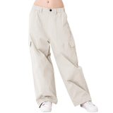 1 x RAW Customer Returns Rolanko Girls Cargo Pants, Loose Cotton Trousers with Elastic Waist and Multiple Pockets for Kids Ages 6-15, Apricot, Size 150 - RRP €34.99