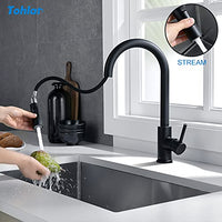 1 x RAW Customer Returns Tohlar kitchen faucet black, high pressure kitchen faucet extendable 360 swiveling kitchen faucet made of stainless steel, modern single-hand sink faucet - RRP €51.13