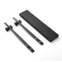 1 x RAW Customer Returns Crazy-m Set of 2 High Quality Alloy Chopsticks Chopsticks Rests Chopsticks Stainless Steel with Holder Gift Set Chinese Chopsticks Asian Cutlery with Black Box - RRP €8.35