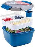 1 x RAW Customer Returns Greentainer 1.5L Salad Container, BPA Free, 3 Compartments for Condiments and Snacks, Salad Bowl with Condiment Container, Built-in Reusable Spoon, Microwave Safe, Blue - RRP €22.8