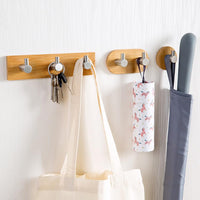 1 x Brand New OKJHFD Premium Natural Bamboo Stainless Steel Wall Hanger Hooks. Ideal for bag, keys and towel organization kitchen THREE hook design 3 hooks  - RRP €36.0