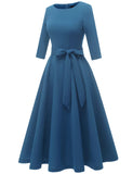 8 x Brand New DRESSTELLS women s cocktail dress confirmation dresses festive party dresses midi-length cocktail dress evening dress with belt retro long-sleeved pleated skirt grey blue 2XL - RRP €306.72