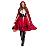 1 x RAW Customer Returns IMEKIS Women s Little Red Riding Hood Costume Adult Halloween Carnival Mardi Gras Cosplay Party Dress Princess Fairy Tale Disguise Little Red Riding Hood Dress and Cape with Hood Performance Outfit Red L - RRP €40.21