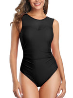 1 x RAW Customer Returns Women Swimwear Mesh Slimming Swimsuit High Neck Tummy Control One Piece Beachwear Black L - RRP €21.56