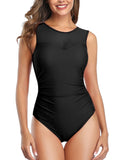 1 x RAW Customer Returns Summer Mae Women s One Piece Swimsuit Round Neck Sexy High Cut Black XL - RRP €37.55