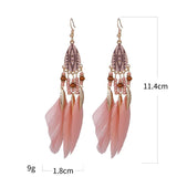 1 x RAW Customer Returns Teardrop Long Earrings, Feather Earrings Ethnic Long Feather Fringe Earrings, Color - RRP €8.99