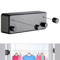 1 x RAW Customer Returns JOOM Retractable Indoor Clothesline, Heavy Duty Outdoor Drying Clothesline Wall Mounted Stainless Steel 4.2m Two Lines Drills , Black T  - RRP €39.99