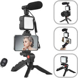 1 x RAW Customer Returns Mobilphone Smartphone Video Vlog Microphone, LED Light, Phone Holder, Tripod, Compatible iPhone, Android, for Tiktok, Youtube, Filming, Vlogging, Live Streaming - RRP €27.45