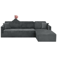 1 x RAW Customer Returns CHELZEN Velvet Peninsula Sofa Cover, 2-Piece Couch Cover Left Right Corner, Chaise Longue Sofa Throws with Two Pillowcases, L Shape Peninsula Sofa Covers 2 Seater 3 Seater, Grey  - RRP €57.99