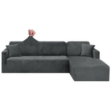 1 x RAW Customer Returns CHELZEN Velvet Peninsula Sofa Cover, 2-Piece Couch Cover Left Right Corner, Chaise Longue Sofa Throws with Two Pillowcases, L Shape Peninsula Sofa Covers 3 Seater 3 Seater, Grey  - RRP €58.99