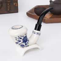 1 x RAW Customer Returns MUXIANG Calabash Ceramic Tobacco Pipe with Bent Acrylic Stem 9mm Mouthpiece PAPER FILTERS Stand Rack Set AN0018 FA0128 - RRP €28.22