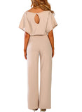 1 x RAW Customer Returns Dokotoo Women s Long Sleeve Jumpsuit Elegant Jumpsuit O-Neck Sexy Backless Pants with Belt Apricot S - RRP €49.99