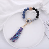 1 x Brand New pitkalle Silicone Keychain with Leather Tassel Bracelet Wristlet Keychain Silicone Elastic Beads Bangle Key Rings for Women Girls - Rainbow - RRP €27.6