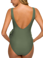 1 x RAW Customer Returns Love2Mi Maternity Swimsuit One Piece Elegant V-Neck Maternity Swimwear Tie Front Bowknot Swimsuit Army Green XL - RRP €33.26