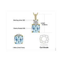 1 x RAW Customer Returns JewelryPalace Cushion Cut 2.2ct Natural Blue Topaz Necklace Pendant 45CM, Blue Topaz Jewelry Set, Necklace Women Silver 925 Necklace Ladies Square Gemstone Girls, Chains with Stone Women Gold Plated - RRP €31.99