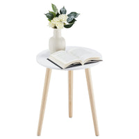 1 x RAW Customer Returns APICIZON side table, coffee table round 42 cm, height 51 cm, sofa table with solid wood legs, Scandinavian style, bedside table wood for living room, bedroom, natural white - RRP €37.37