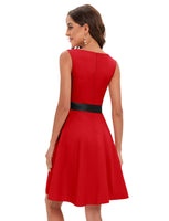 1 x RAW Customer Returns Gardenwed Women s Dress Elegant Vintage 50s Evening Ceremony Dress Rockabily Sleeveless Cocktail Dress with A-Line Belt Red 2XL - RRP €46.85