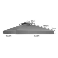 1 x RAW Customer Returns Replacement roof gazebo 3x3m waterproof stable winterproof 160g m grey, double roof garden gazebo gazebo roof folding gazebo stormproof party tent replacement cover, top cover two-stage canopy - RRP €49.18