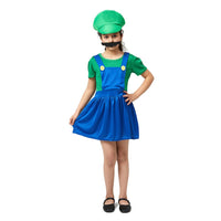 1 x RAW Customer Returns Kids Girls Cosplay Super Bros Costume Green, Party Fancy Dress Costume Jumpsuit Set with Moustache Cap Gloves for Halloween Christmas S - RRP €26.99