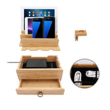 1 x RAW Customer Returns iCozzier Removable Watch Stand, 4 Compartment Bamboo Watch Stand with Drawer, Multiple Device Charging Station for iWatch, Smartphone, Tablet, Laptop - RRP €30.24