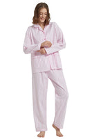 1 x RAW Customer Returns GLOBAL Women s Cotton Pajama Set Long Women s Two-Piece Sleepwear Comfortable Loungewear Buttoned Top Trousers Drawstring Pink Stripes M - RRP €34.42