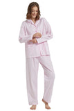 1 x RAW Customer Returns GLOBAL Women s Pajamas Cotton Women s Pyjama Set Long Women s Two-Piece Nightwear Comfortable Loungewear Buttoned Top Pants Drawstring Pink Stripes XL - RRP €33.78