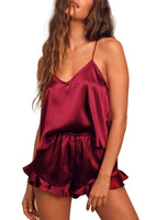 1 x RAW Customer Returns Ekouaer Satin Pajama Set Women s Pajama Set Made of Satin Two-Piece Summer Red M - RRP €18.99