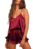 1 x RAW Customer Returns Ekouaer Satin Pajama Set Women s Pajama Set Made of Satin Two-Piece Summer Red M - RRP €18.99