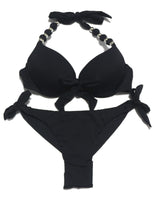 1 x RAW Customer Returns EONAR Women s Swimwear Push Up Bikini Top with Underwire Low Waist Bikini Bottoms Side Tie Brazilian Briefs Bikini Set L, Black  - RRP €30.0