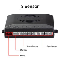 1 x RAW Customer Returns Parking aid with 8 front rear parking sensors with buzzer LED display 8 sensors, silver  - RRP €26.21