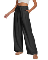 1 x RAW Customer Returns HMIYA women s linen trousers - wide leg summer trousers casual loose with pockets fabric trousers, black, XXL - RRP €38.3