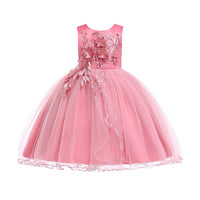 1 x RAW Customer Returns LENEFU Flower Girl Dress Toddler Formal Dress Birthday Party Wedding Floral Embroidered Tulle Satin Dresses for Kids 2-12Y Pink 150  - RRP €32.86