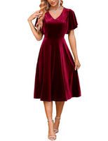 1 x RAW Customer Returns bridesmay 1950s Vintage Evening Dresses Elegant for Wedding Flared Sleeve Festive Dresses Wedding Guest Cocktail Party Dress Christmas Burgundy Red L - RRP €46.38